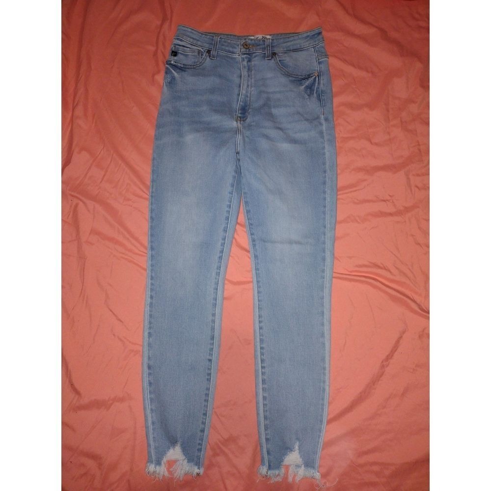 Kancan High Rise Distressed Frayed Hem Skinny Jeans Light Wash Size 9‎ 28